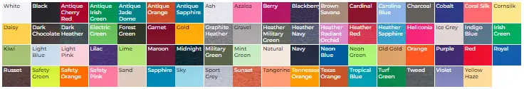 Gildan 5000 t-shirt colour chart